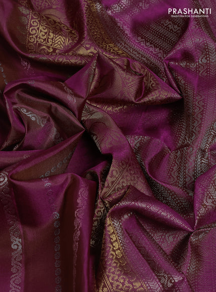 Pure soft silk saree wine shade with allover zari weaves in borderless style