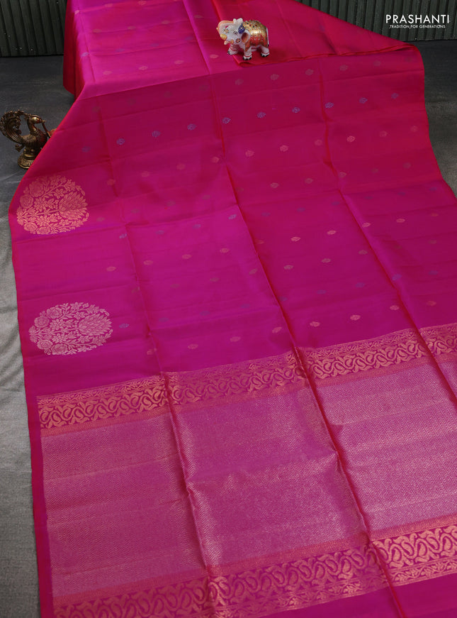 Pure soft silk saree pink with woven buttas and zari woven butta border