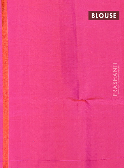 Pure soft silk saree bottle green and dual shade of pink with allover zari weaves & leaf buttas in borderless style