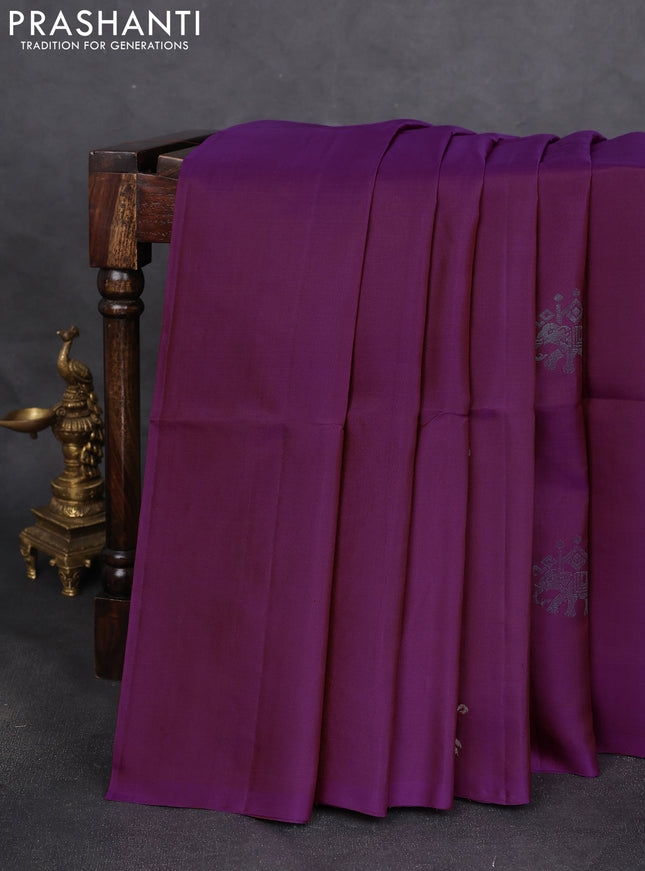 Pure soft silk saree purple with elephant zari woven buttas in borderless style