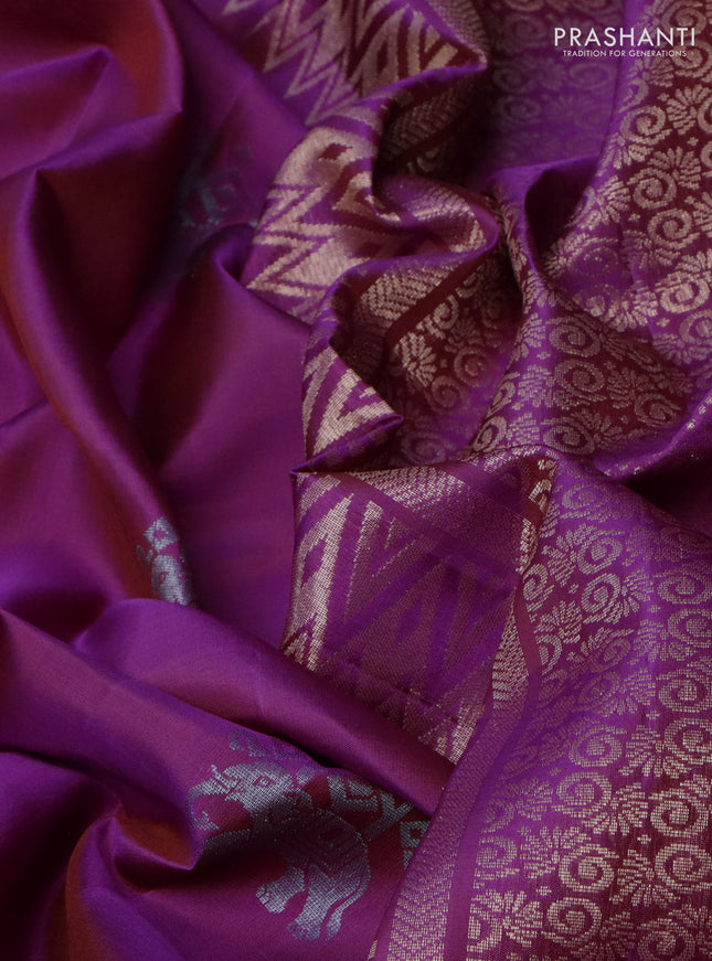 Pure soft silk saree purple with elephant zari woven buttas in borderless style