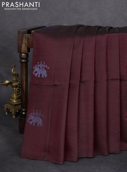 Pure soft silk saree maroon with elephant zari woven buttas in borderless style