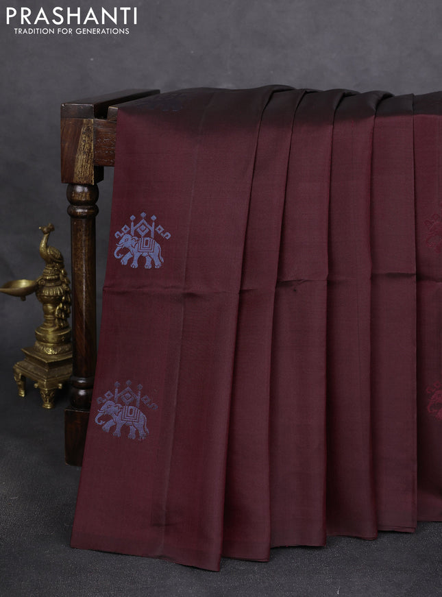Pure soft silk saree maroon with elephant zari woven buttas in borderless style