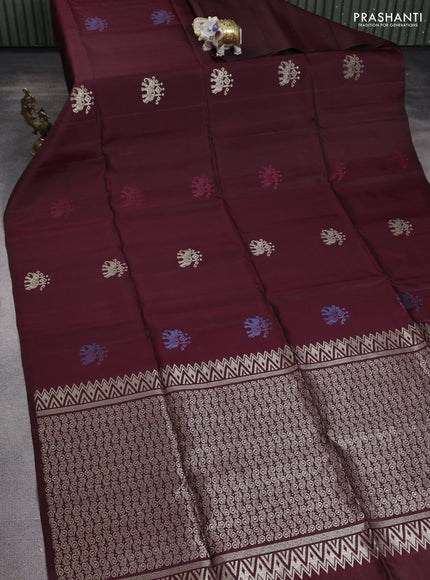 Pure soft silk saree maroon with elephant zari woven buttas in borderless style