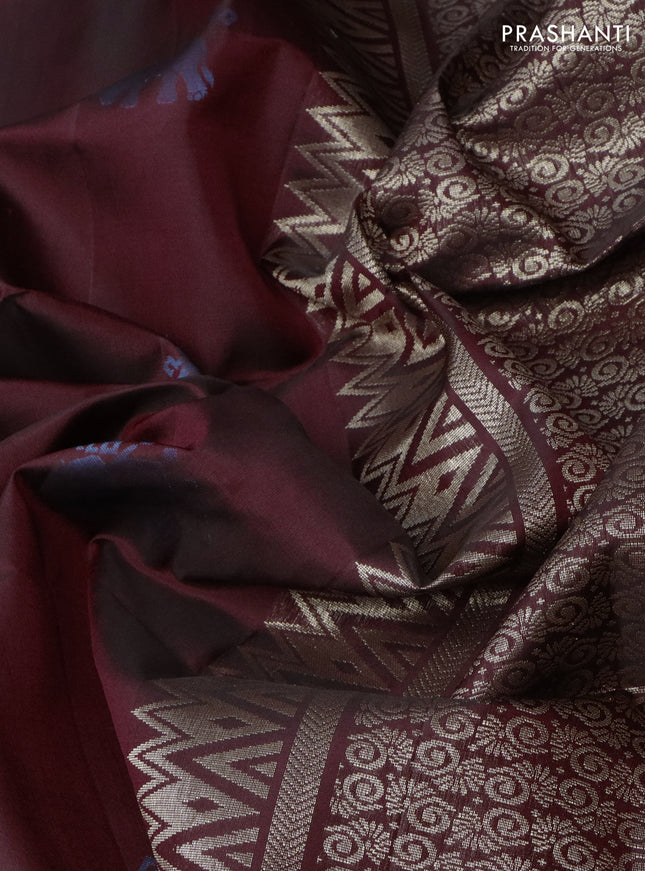 Pure soft silk saree maroon with elephant zari woven buttas in borderless style
