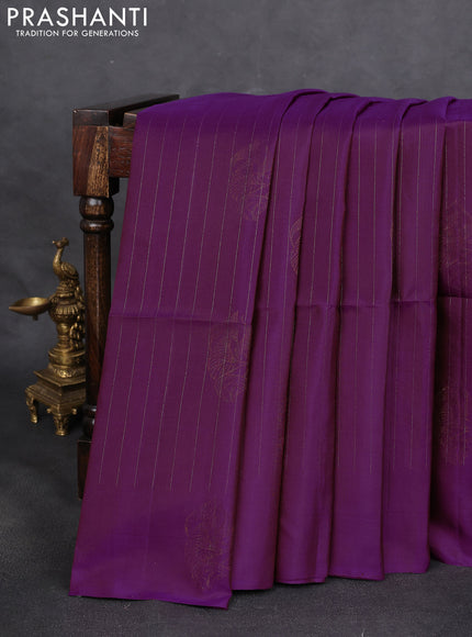 Pure soft silk saree purple with allover zari stripe & buttas in borderless style