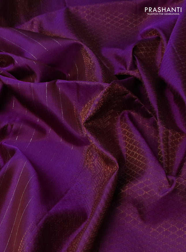 Pure soft silk saree purple with allover zari stripe & buttas in borderless style