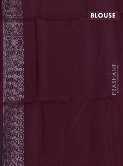 Pure soft silk saree maroon with allover silver zari stripe & buttas in borderless style