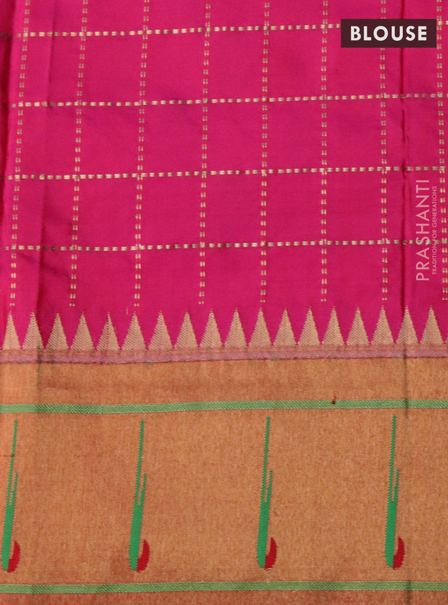 Pure paithani silk saree pink and red with allover zari checks & buttas and muniya butta border