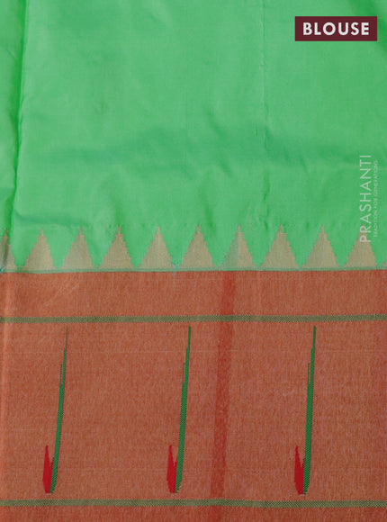 Pure paithani silk saree teal green and red with zari woven buttas and muniya butta border