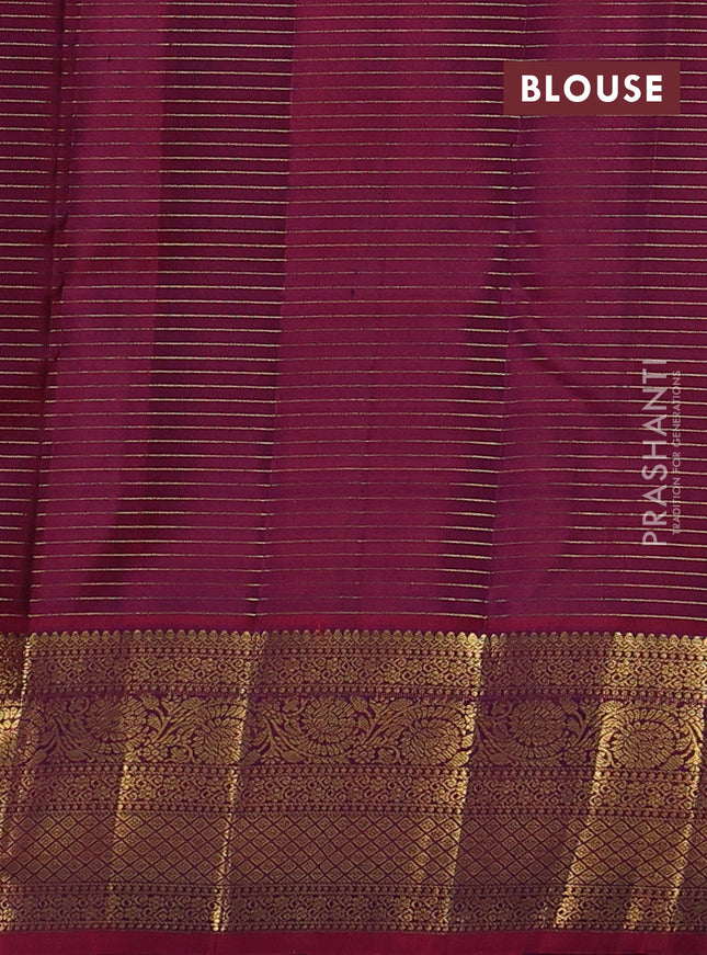 Pure kanchipuram silk saree cs blue and maroon with allover zari checks & buttas and zari woven border