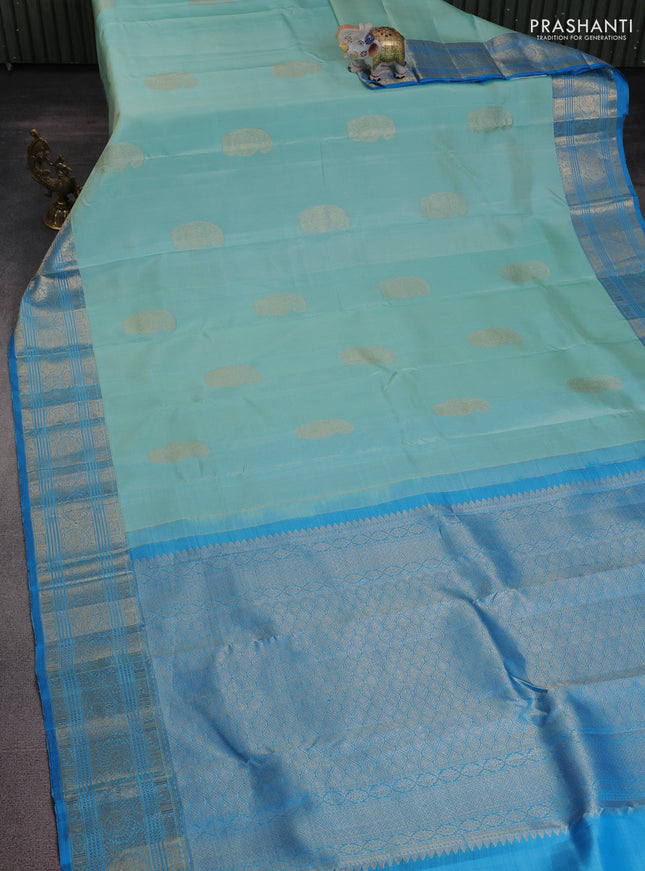 Pure kanchipuram silk saree teal blue and cs blue with zari woven buttas and zari woven border