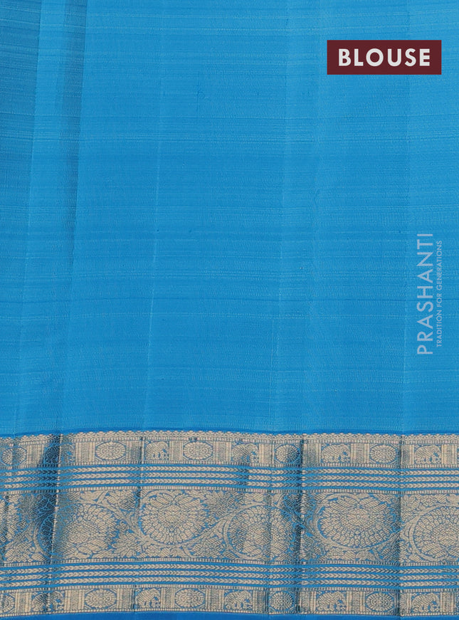Pure kanchipuram silk saree teal blue and cs blue with zari woven buttas and zari woven border