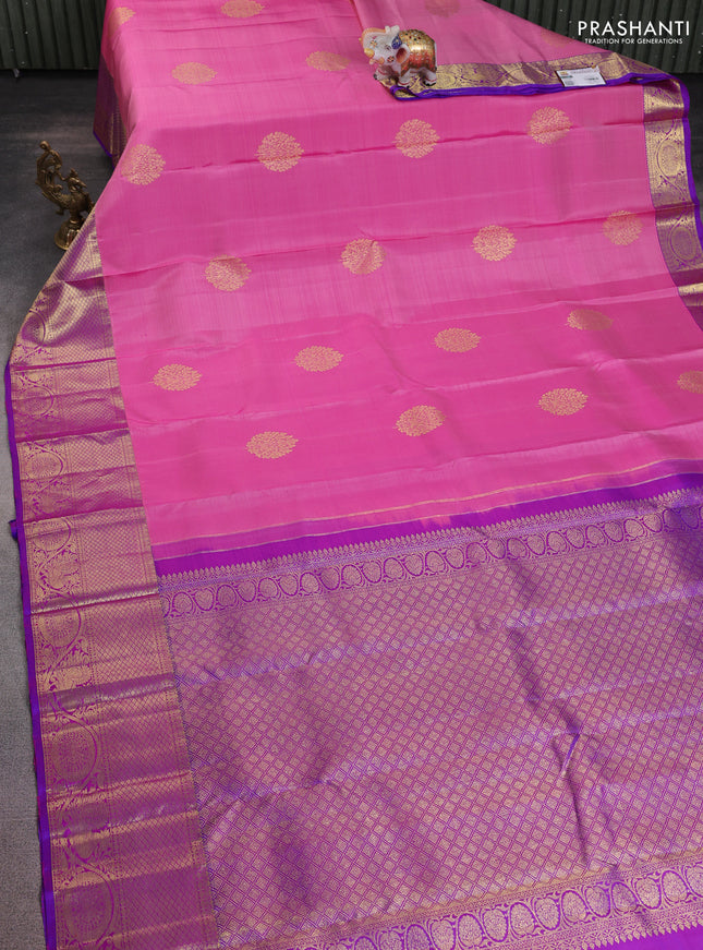Pure kanchipuram silk saree light pink and purple with zari woven buttas and zari woven border