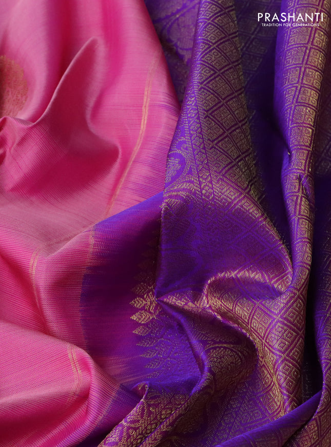 Pure kanchipuram silk saree light pink and purple with zari woven buttas and zari woven border