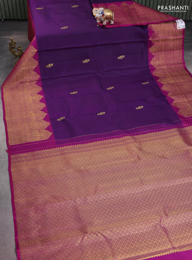 Pure kanchipuram silk saree deep violet and purple with zari woven buttas and rich zari woven border