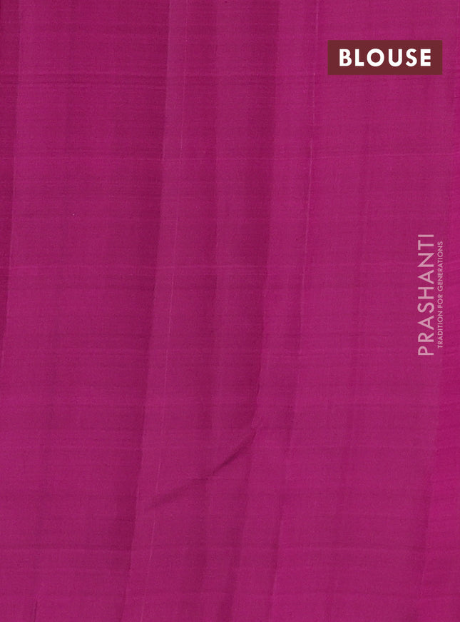 Pure kanchipuram silk saree dual shade of pinkish orange and magenta pink with allover zari woven stripes pattern and zari woven butta border