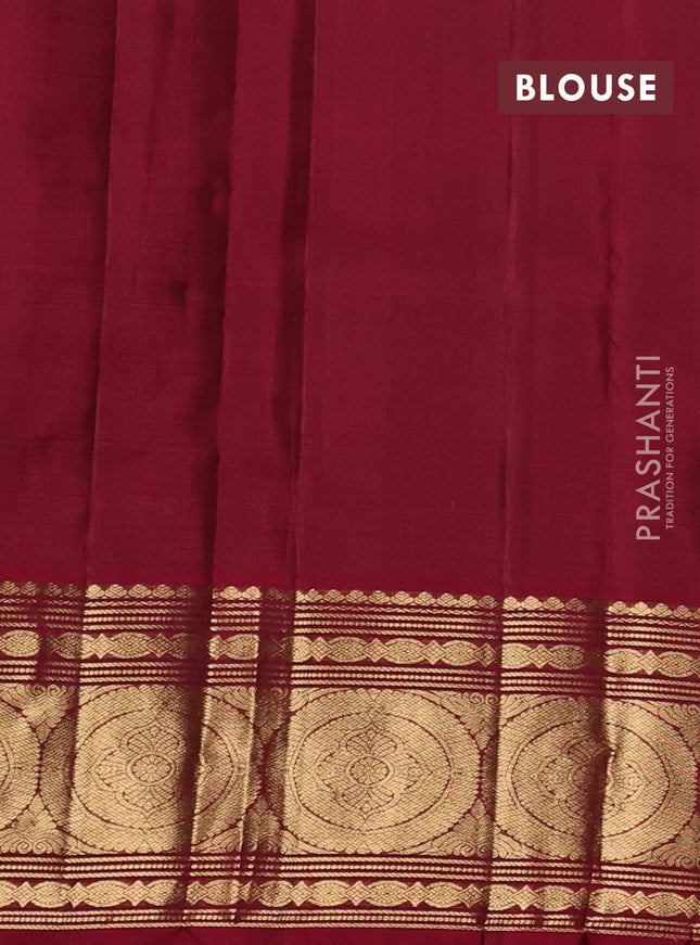 Pure kanchipuram silk saree mustard green and maroon with allover zari weaves & buttas and zari woven border