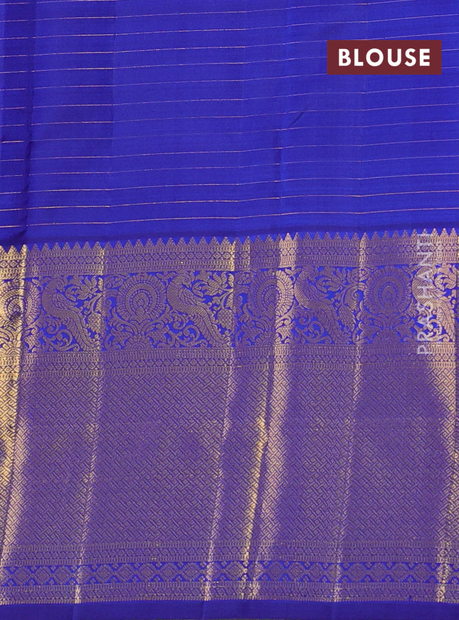 Pure kanchipuram silk saree teal blue and navy blue with allover zari checks & buttas and long zari woven border