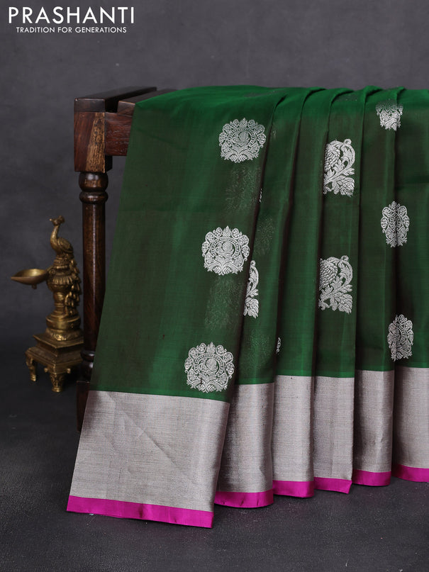 Venkatagiri silk saree green and magenta pink with silver zari woven buttas and silver zari woven border
