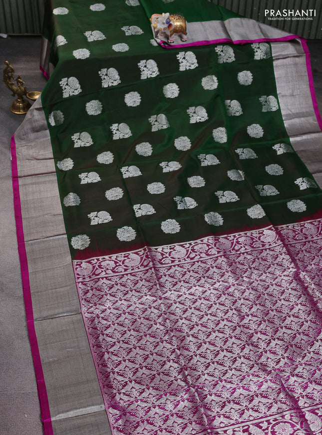 Venkatagiri silk saree green and magenta pink with silver zari woven buttas and silver zari woven border
