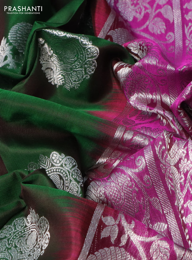 Venkatagiri silk saree green and magenta pink with silver zari woven buttas and silver zari woven border