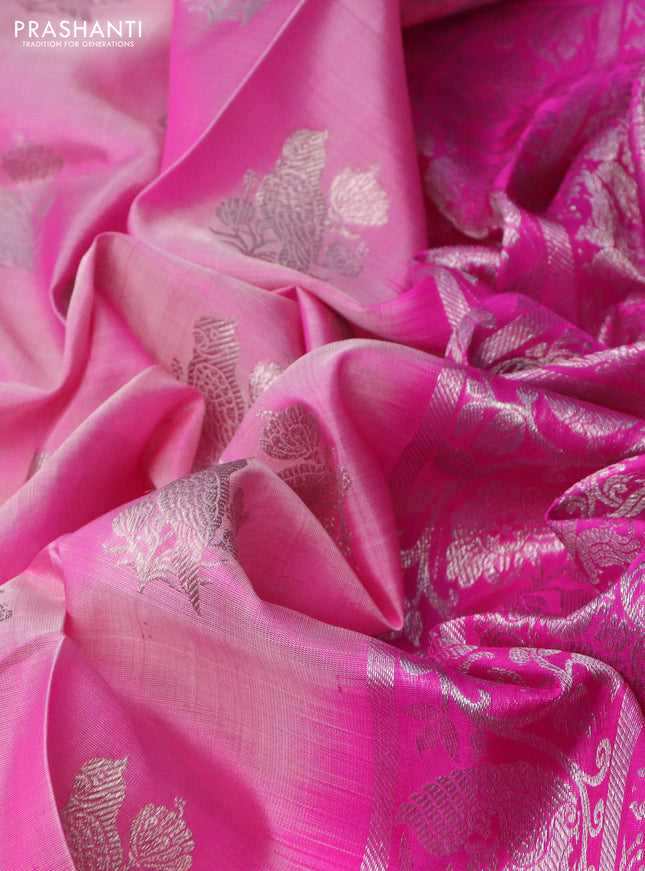 Venkatagiri silk saree light pink and pink with silver zari woven buttas and silver zari woven border