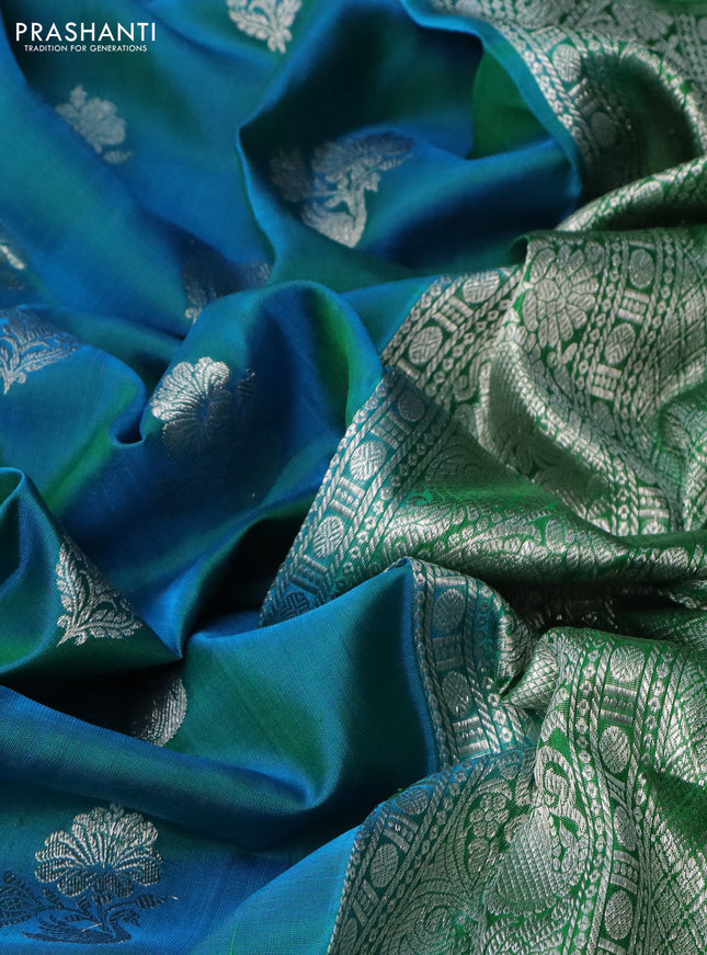 Venkatagiri silk saree dual shade of cs blue and green with silver zari woven buttas and silver zari woven border
