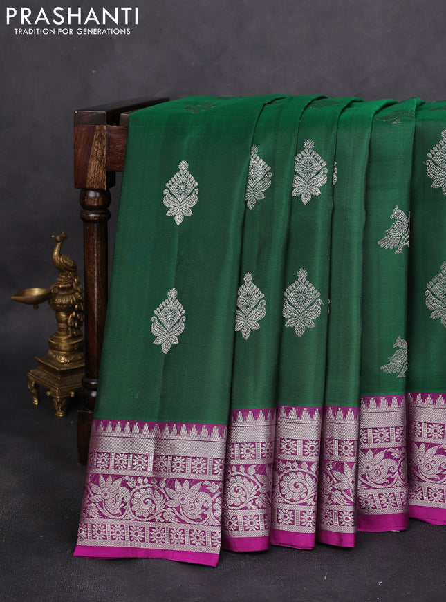 Venkatagiri silk saree green and purple with silver zari woven buttas and silver zari woven border