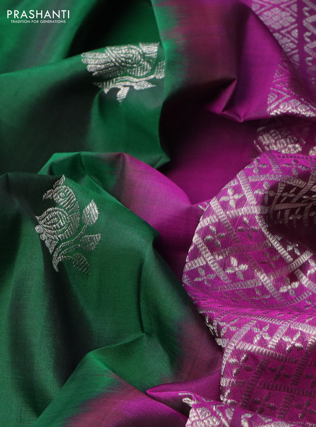Venkatagiri silk saree green and purple with silver zari woven buttas and silver zari woven border