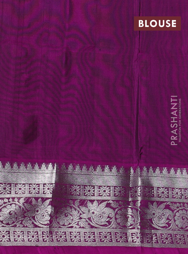 Venkatagiri silk saree green and purple with silver zari woven buttas and silver zari woven border