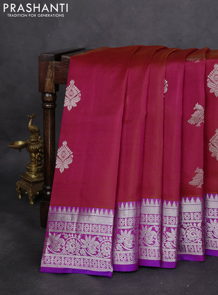 Venkatagiri silk saree dual shade of pink and purple with silver zari woven buttas and silver zari woven border