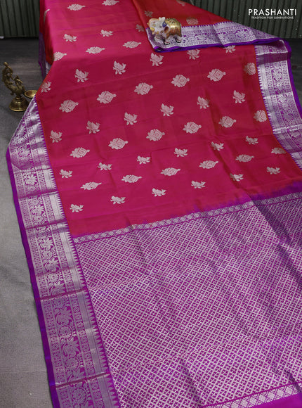 Venkatagiri silk saree dual shade of pink and purple with silver zari woven buttas and silver zari woven border