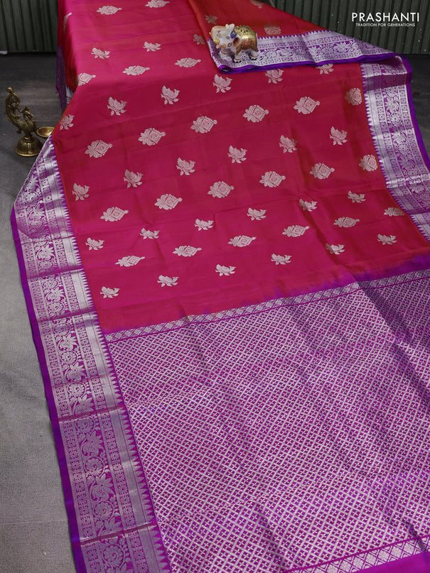Venkatagiri silk saree dual shade of pink and purple with silver zari woven buttas and silver zari woven border