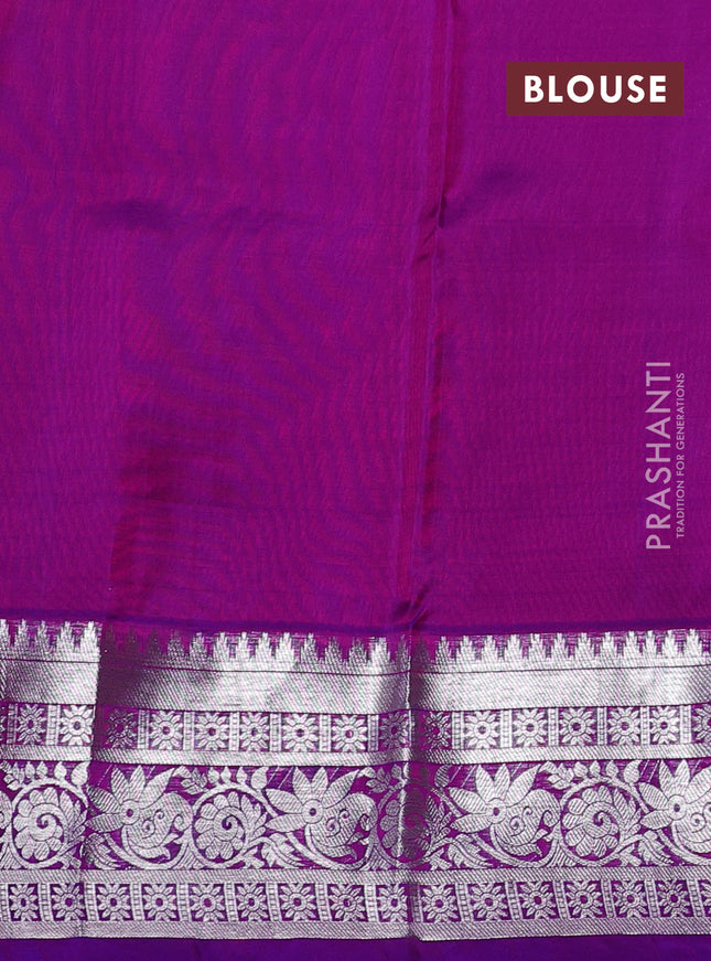 Venkatagiri silk saree dual shade of pink and purple with silver zari woven buttas and silver zari woven border