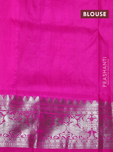 Venkatagiri silk saree dual shade of pinkish orange and pink with silver zari woven buttas and silver zari woven border