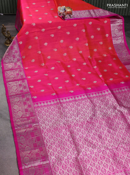 Venkatagiri silk saree dual shade of pinkish orange and pink with silver zari woven buttas and silver zari woven border