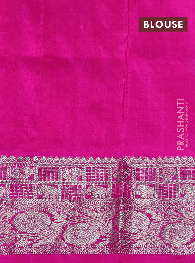 Venkatagiri silk saree dual shade of pinkish orange and pink with silver zari woven buttas and silver zari woven border