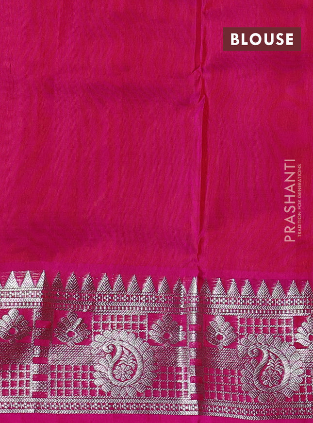 Venkatagiri silk saree dual shade of dark mustard and pink with silver zari woven buttas and silver zari woven border
