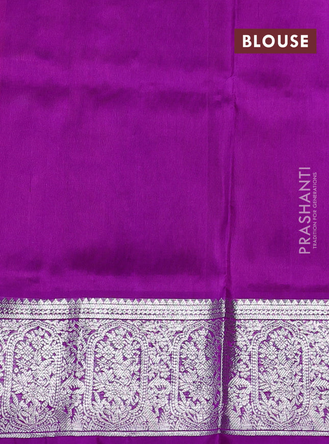 Venkatagiri silk saree mehendi green and violet with silver zari woven buttas and silver zari woven border
