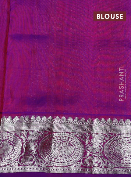Venkatagiri silk saree orange and purple with silver zari woven buttas and silver zari woven border