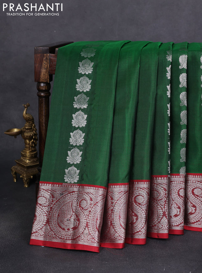 Venkatagiri silk saree green and maroon with silver zari woven buttas and silver zari woven border