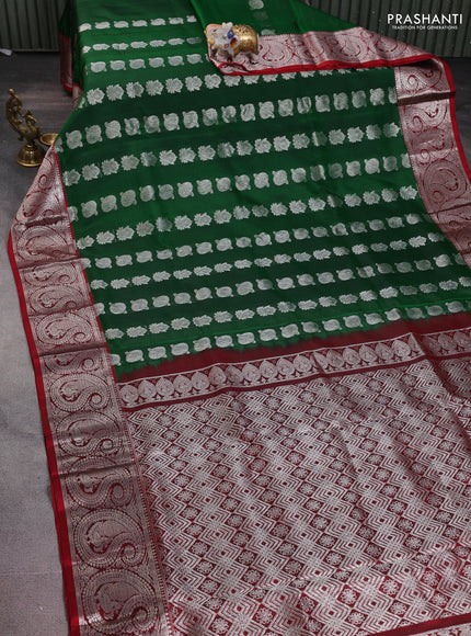 Venkatagiri silk saree green and maroon with silver zari woven buttas and silver zari woven border