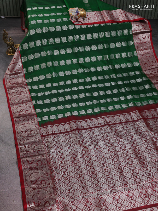 Venkatagiri silk saree green and maroon with silver zari woven buttas and silver zari woven border