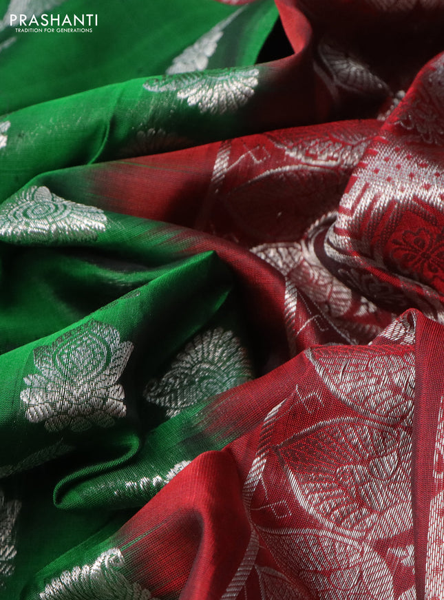 Venkatagiri silk saree green and maroon with silver zari woven buttas and silver zari woven border