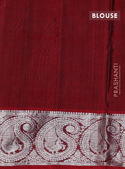 Venkatagiri silk saree green and maroon with silver zari woven buttas and silver zari woven border