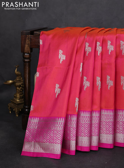 Venkatagiri silk saree dual shade of pinkish orange and pink with silver zari woven buttas and silver zari woven border