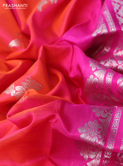 Venkatagiri silk saree dual shade of pinkish orange and pink with silver zari woven buttas and silver zari woven border