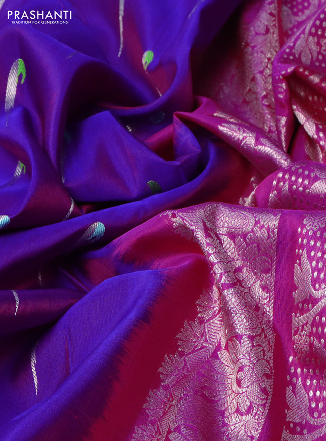 Venkatagiri silk saree purple and pink with zari woven muniya buttas and silver zari woven paithani style border