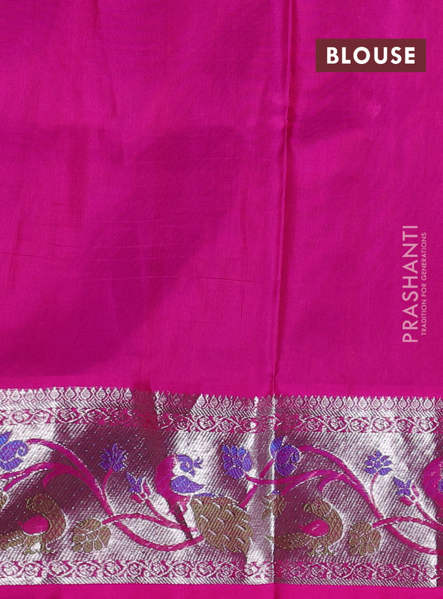 Venkatagiri silk saree purple and pink with zari woven muniya buttas and silver zari woven paithani style border